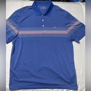 Vineyard Vines XL Performance Polo – Blue Striped Whale Logo
